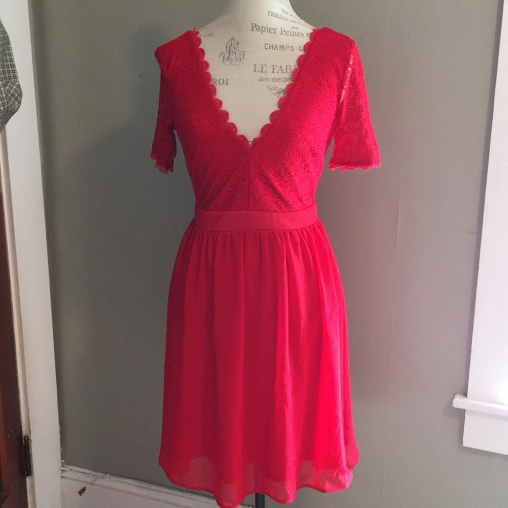 Red Plunge Neck Cocktail Dress